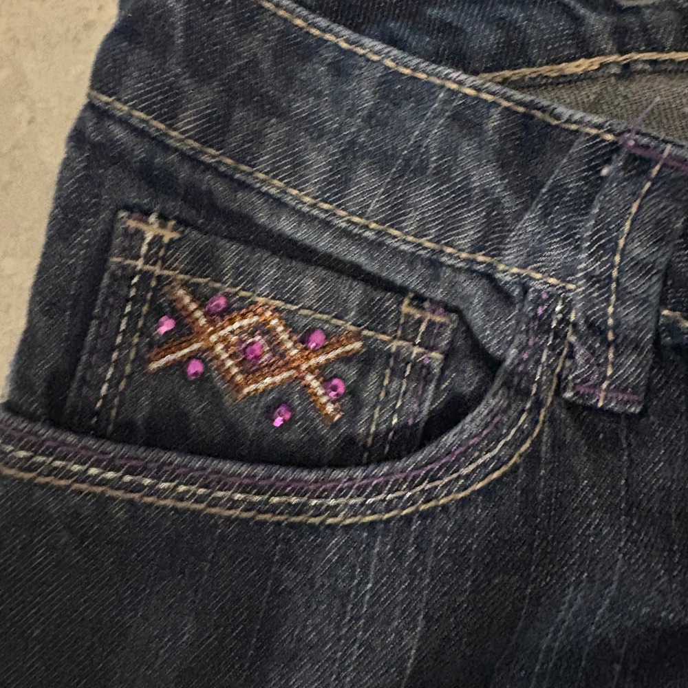 Arizona Embroidered Jeans Dark Wash Purple Pink Rhinestone Design (Girls 14) - Picture 6 of 7